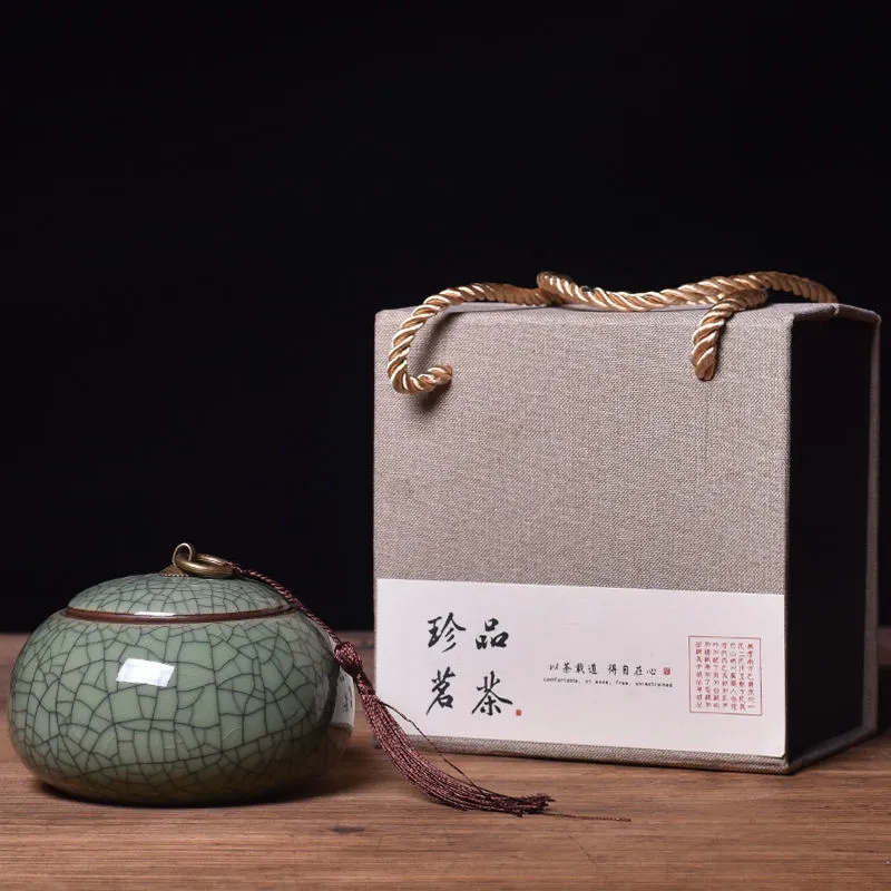 苏州龙泉青瓷茶叶罐高档礼盒套装