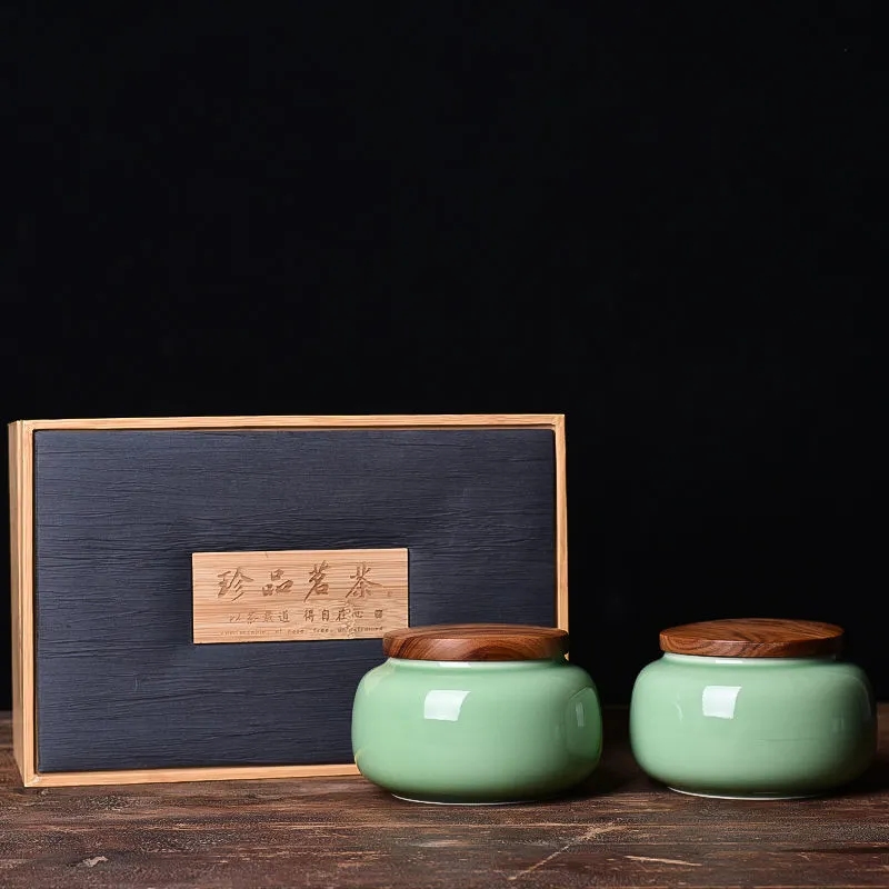 苏州陶瓷密封罐碧螺春绿茶大红袍木盖茶罐